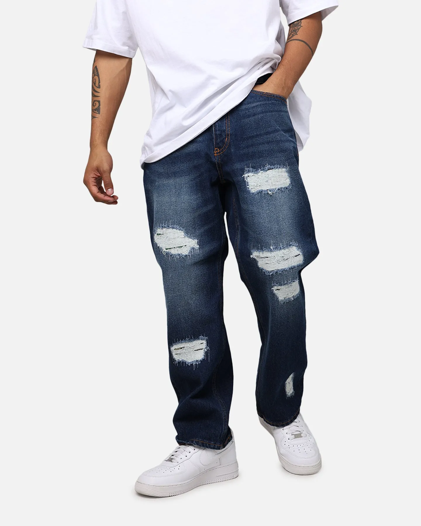 X-Large Distressed Denim Pants Indigo